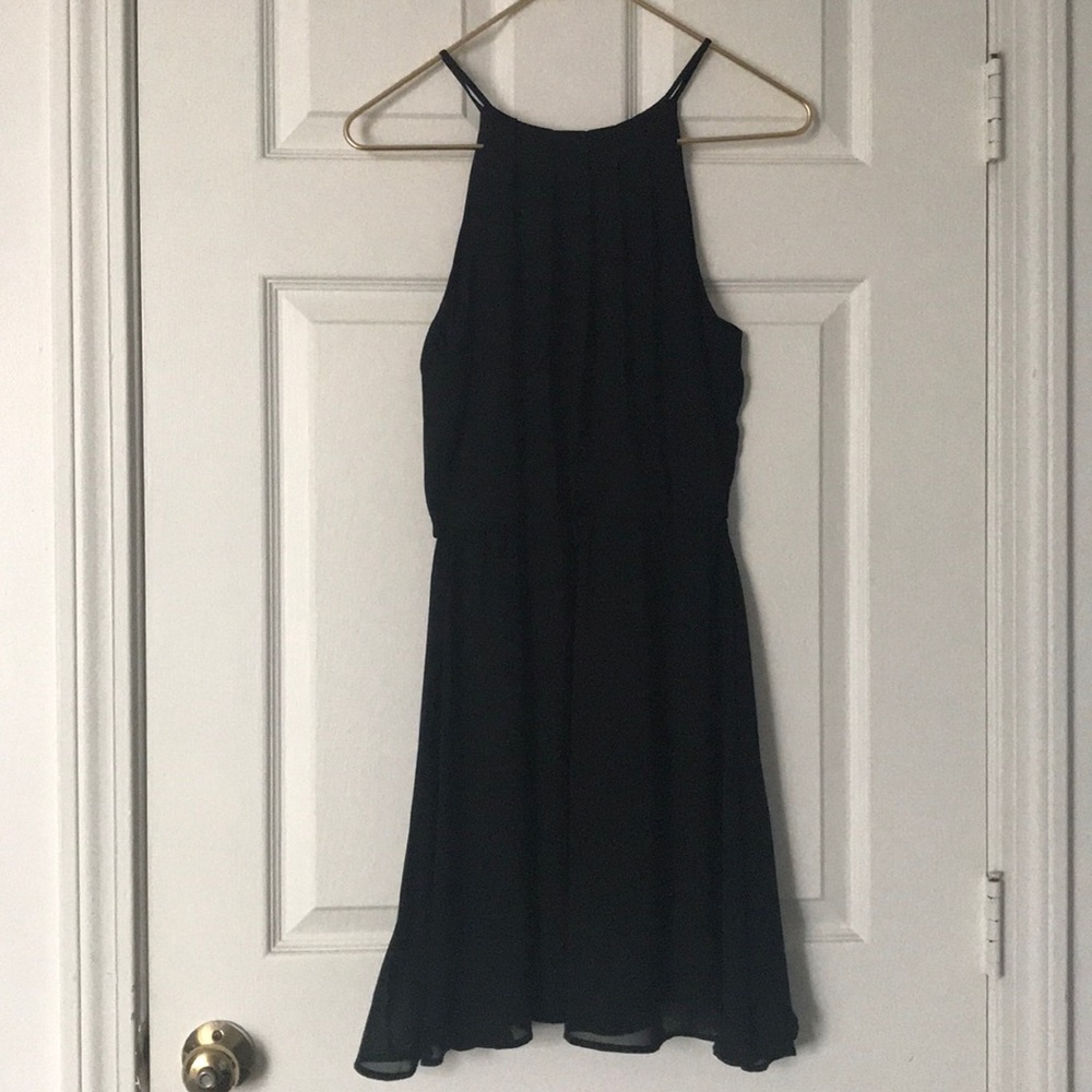 Lush Slitted Back Little Black Dress